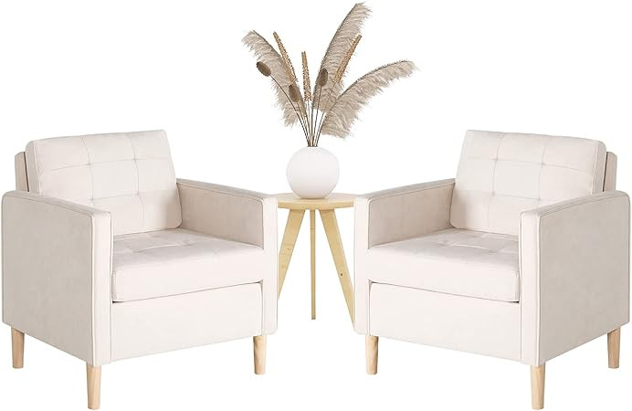 STHOUYN Mid Century Modern Home Office Upholstered Fabric Accent Chairs Set of 2 with Arms Readin... | Amazon (US)