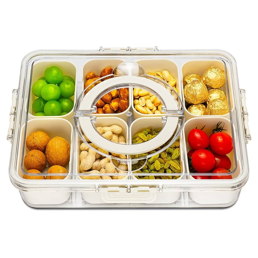 Divided Serving Tray with Lid and Handle,8 Compartments Snacks Box,Snack Fruit and Veggie Tray,Po... | Amazon (US)