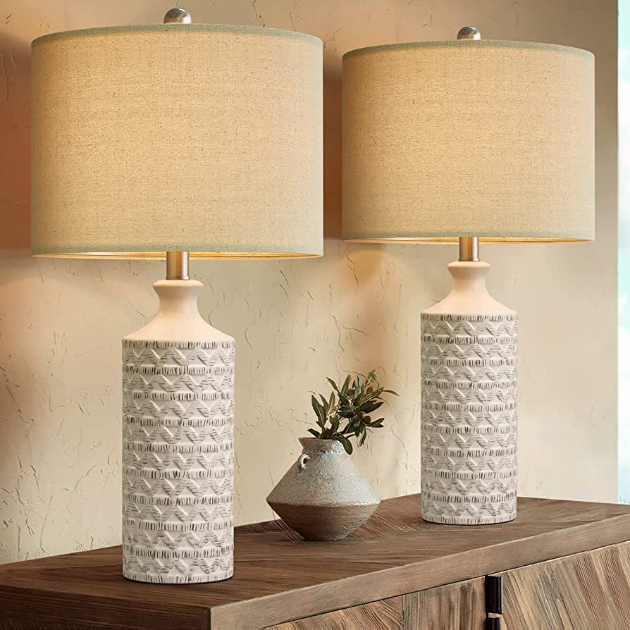 PoKat 24" Modern Contemporary Ceramic Lamp Set of 2 for Living Room White Desk Decor Lamps for Be... | Amazon (US)