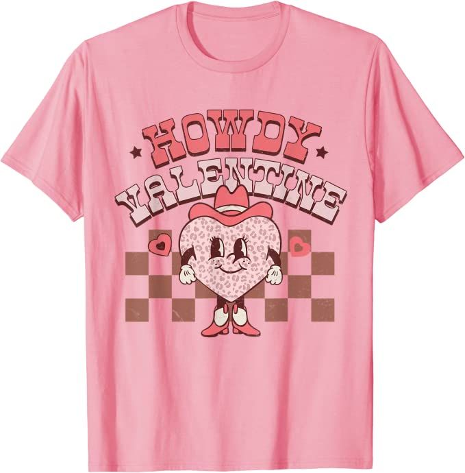 Valentines Day Heart Retro Groovy Howdy Valentine Leopard T-Shirt | Amazon (US)