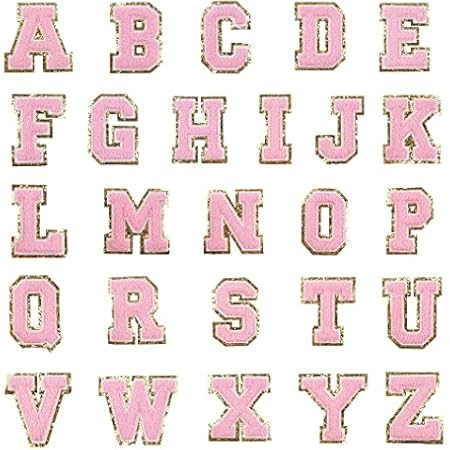 RONRONS 26 Pieces Pink Iron on Letter Patches, Adhesive Alphabet Applique Embroidered Decorate, A-Z  | Amazon (US)