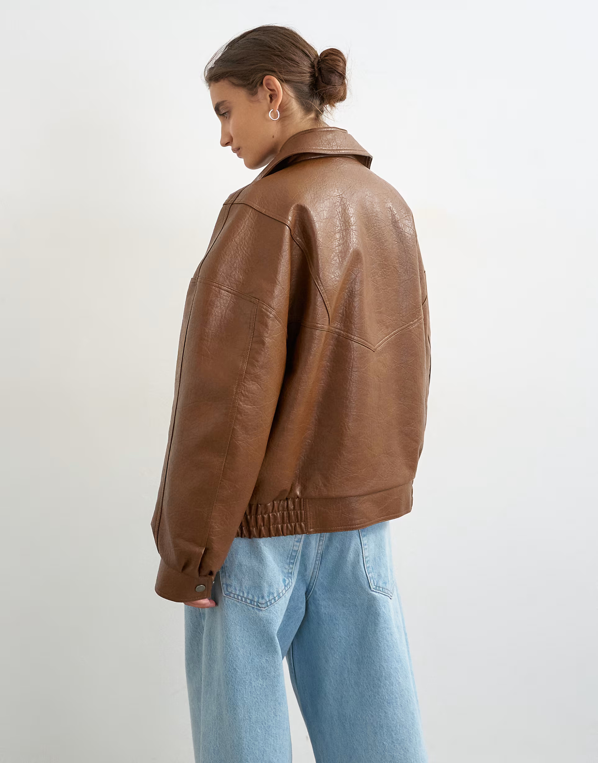 Topshop faux leather seam detail bomber jacket in tan | ASOS (Global)