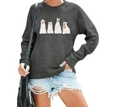 AIIWEIS Halloween Ghost Dog Sweatshirt Women Funny Spooky Season Long Sleeve Shirt Crewneck Hallo... | Amazon (US)