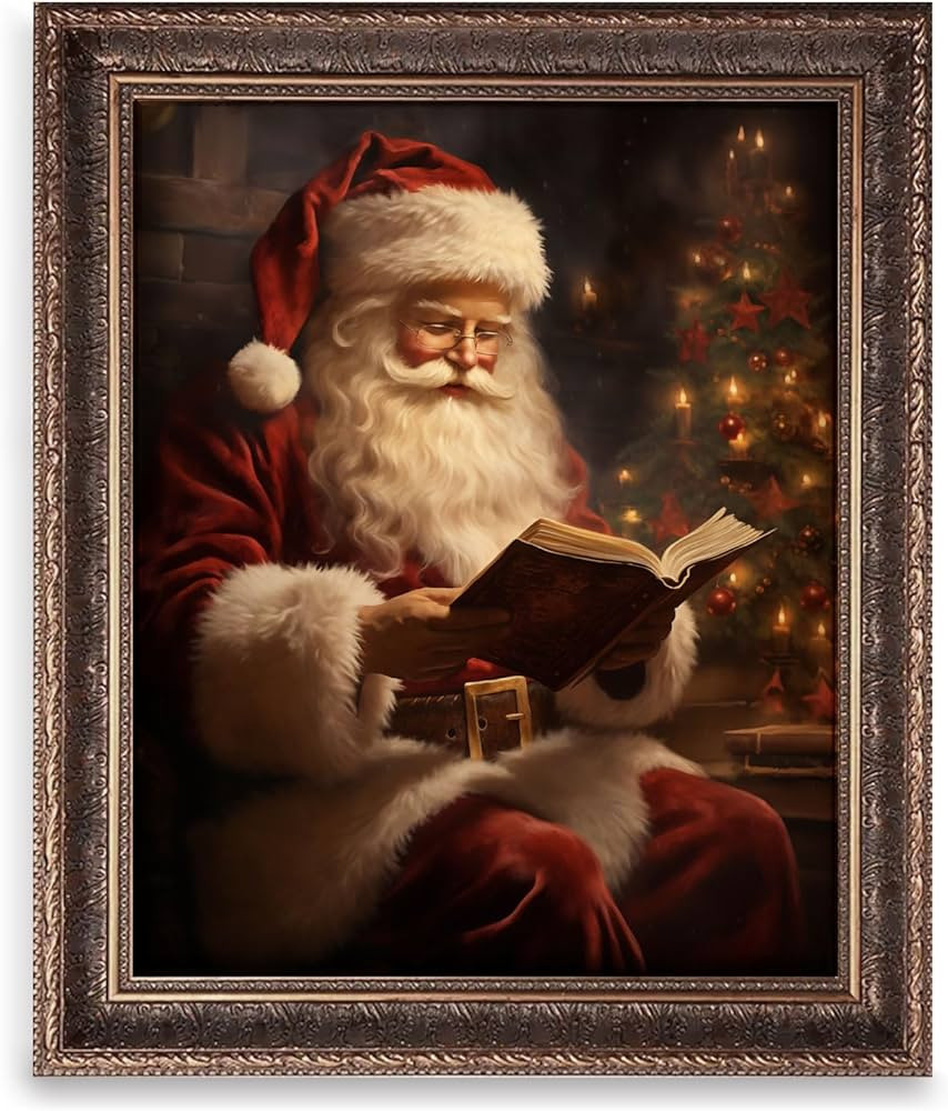 OFlyDesigns Vintage Christmas Wall Art Print, Santa Reading Book Poster, Rustic Christmas Wall Ar... | Amazon (US)
