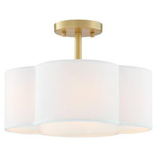 Celina 14 in. 4-Light Gold Canopy Semi-Flush Mount with White Scallop Fabric Shade | The Home Depot