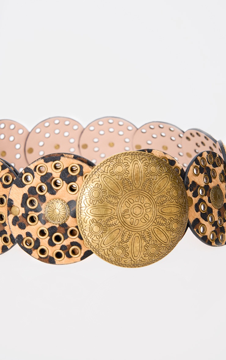 Leopard Faux Suede Studded Buckle Shield Belt | PrettyLittleThing US