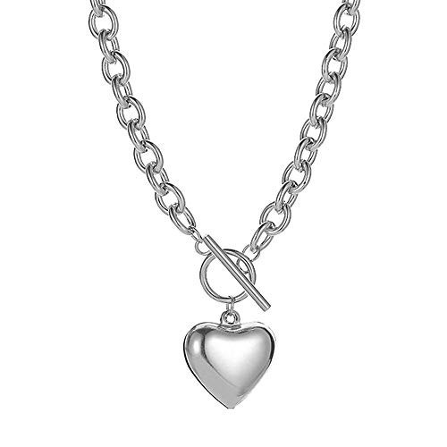 Chain Necklace for Women 18K White Gold Plated Chunky Cuban Chain Link Necklace with Heart Hypoallergenic Jewelry for Women | Amazon (UK)