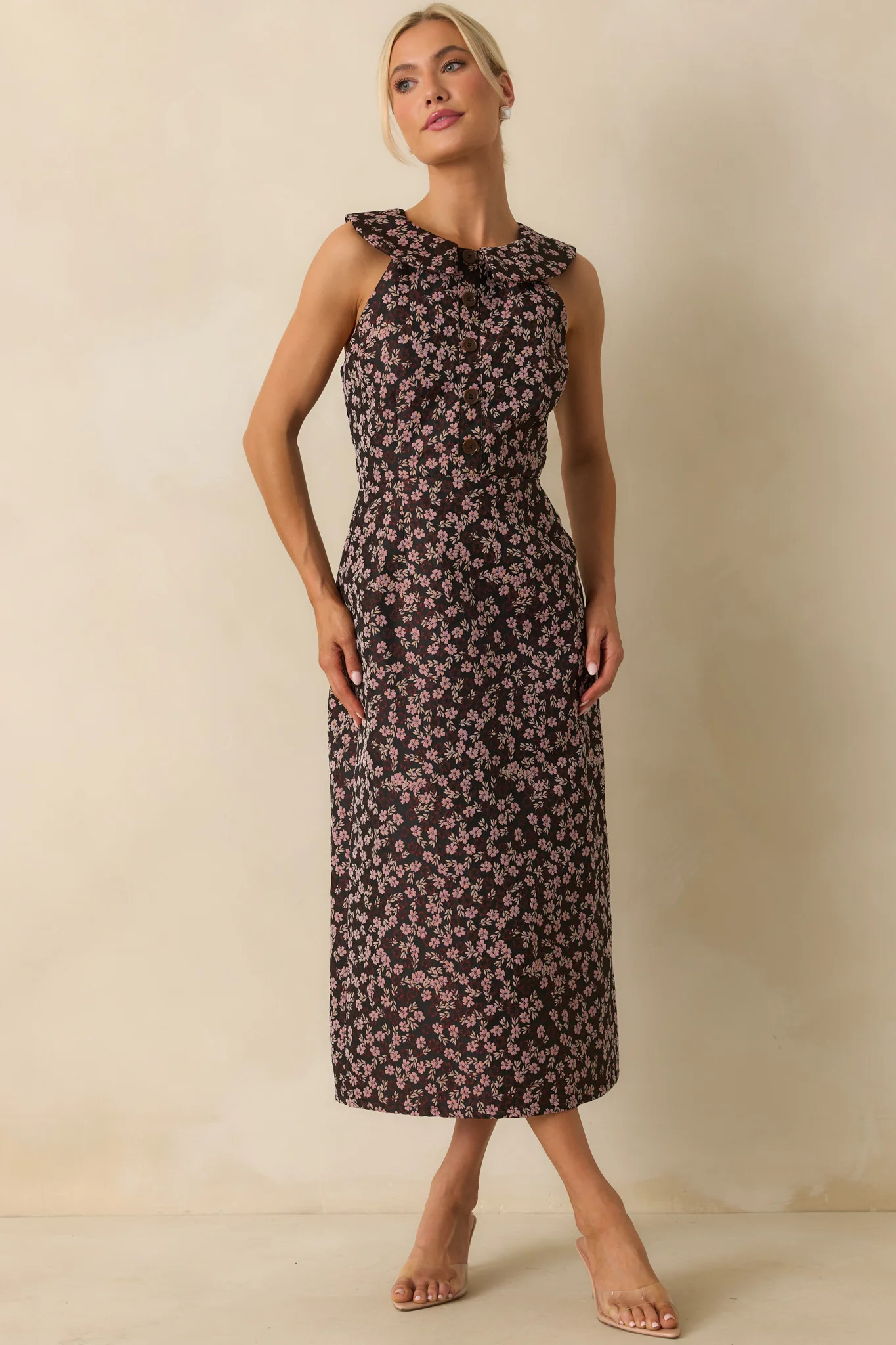 Marked In Time Pink Floral Jacquard Structured Midi Dress | Red Dress