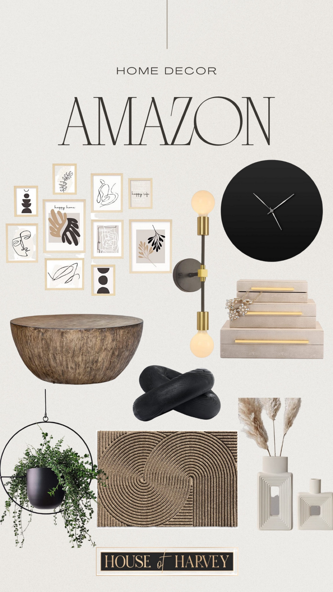 Home Decor—AMAZON 

spring style, style tip, home decor, frame, clock, coffee table, wall sconce, jewelry boxes, vases, rug, hanging plant 

#LTKFind #LTKstyletip #LTKhome