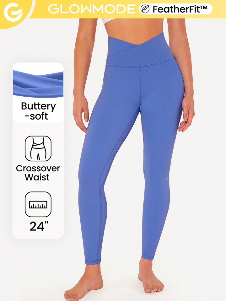 GLOWMODE 24" FeatherFit™ Crossover Yoga Leggings Buttery Soft High Stretch Crossover Waist Spo... | SHEIN