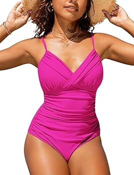Hilor Women's One Piece Swimsuits Front Twist Swimwear V Neck Shirred Bathing Suit Monokini Tummy... | Amazon (US)
