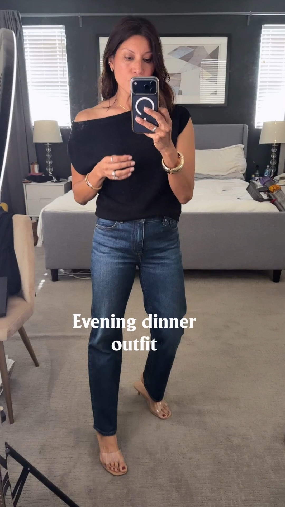 My weekend night style 

A classic straight leg denim fit 
@nordstrom  AG denim wearing 25 

Shoes fit tts 
Top size small 

Spring outfits 

#LTKOver40 #LTKSeasonal
