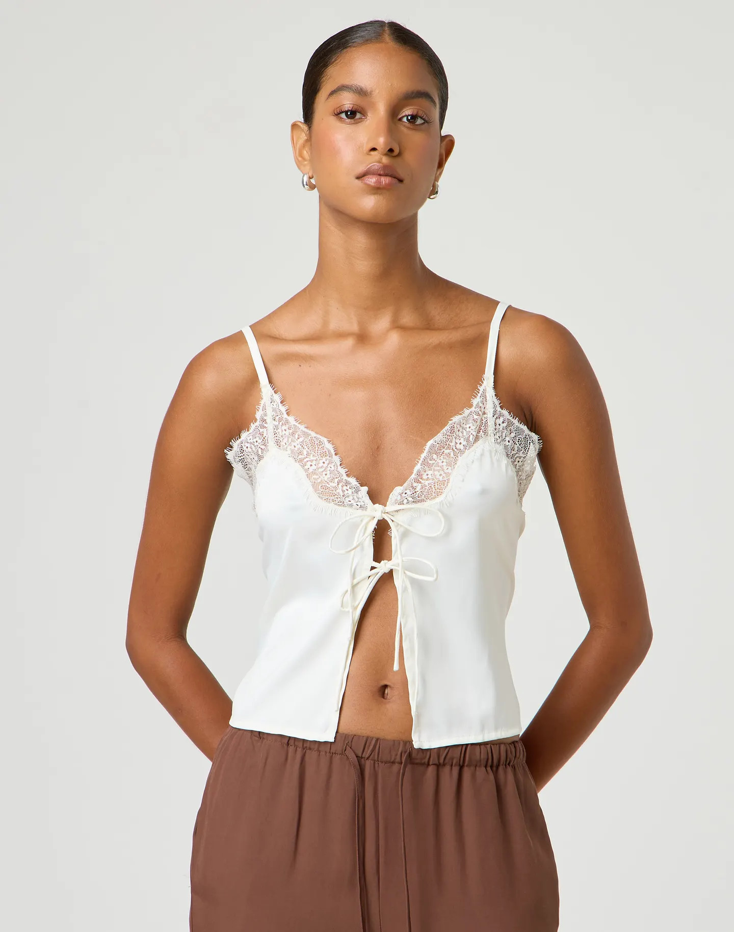 Tie Front Lace Trim Top | Glassons (Australia)
