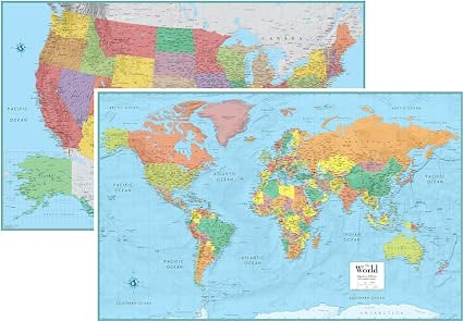 RMC 32" x 50" Signature United States USA and World Wall Map Set (Laminated) | Amazon (US)