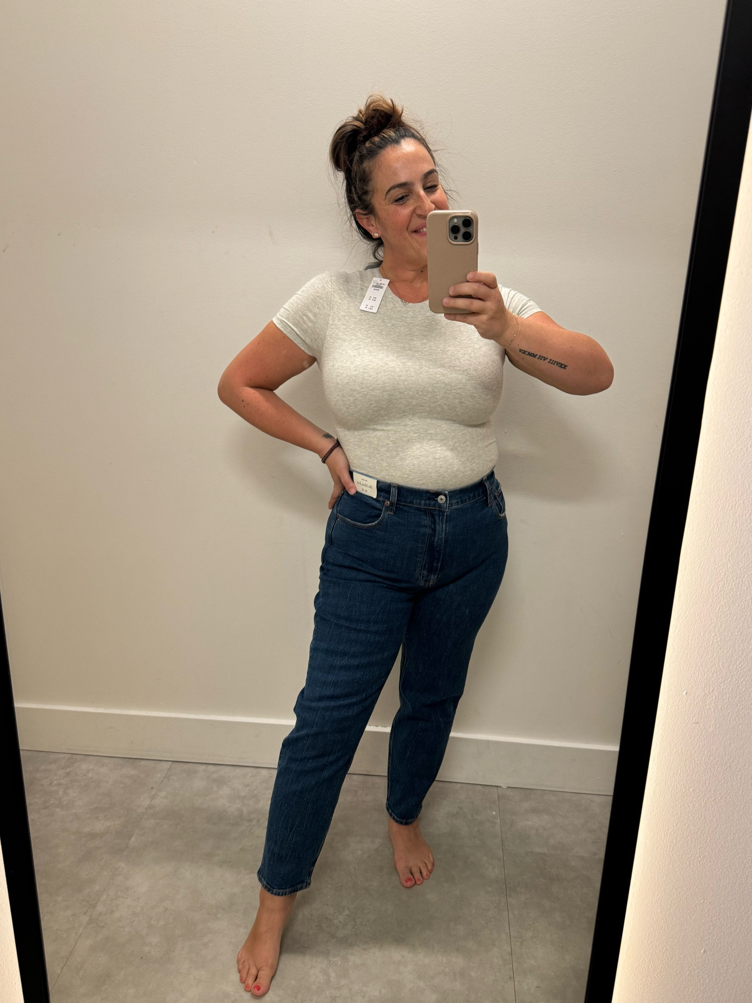 Mom jeans! These have stretch to them and are comfortable! I like my true size in these!

#LTKmidsize #LTKstyletip #LTKSpringSale