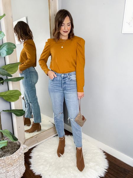 Fall fashion
Express mustard yellow top - puff sleeve - long sleeve - M, TTS
Target jeans - TTS
Amazon prime jewelry 
Linked similar: leopard print wristlet purse + brown pointed toe booties 

Brown boots, fall boots, fall outfits, modest style, Christian fashion blogger 

#LTKSeasonal #LTKstyletip #LTKunder50