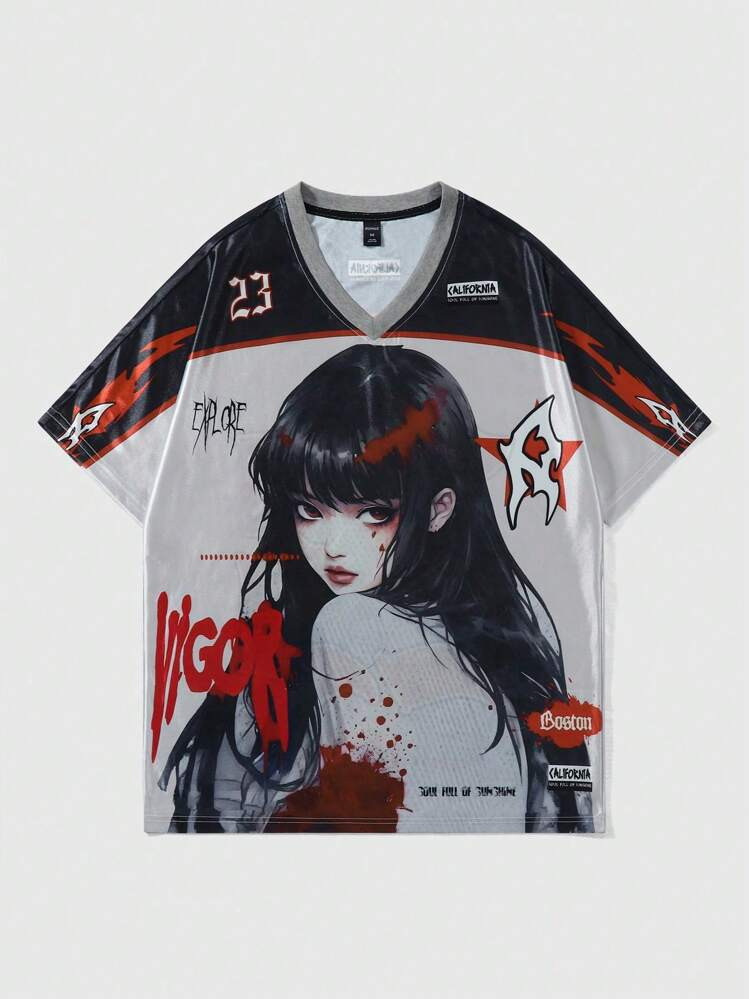 ROMWE MEN Street Life Men's Short Sleeve T-Shirt With Anime Print, Suitable For Spring And Summer, School | SHEIN