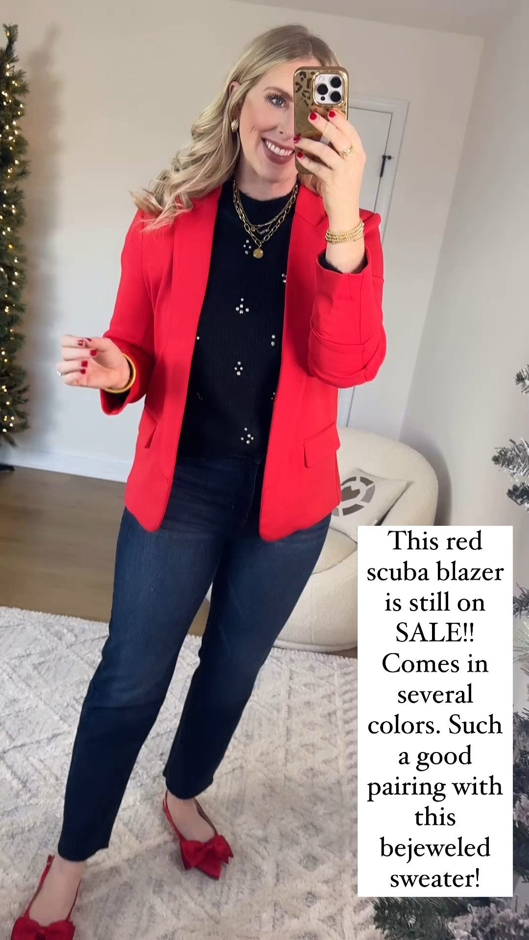 Daily try on, Walmart try on, red scuba blazer, bejeweled sweater, red bow flats 

#LTKWatchNow #LTKFindsUnder50 #LTKWorkwear