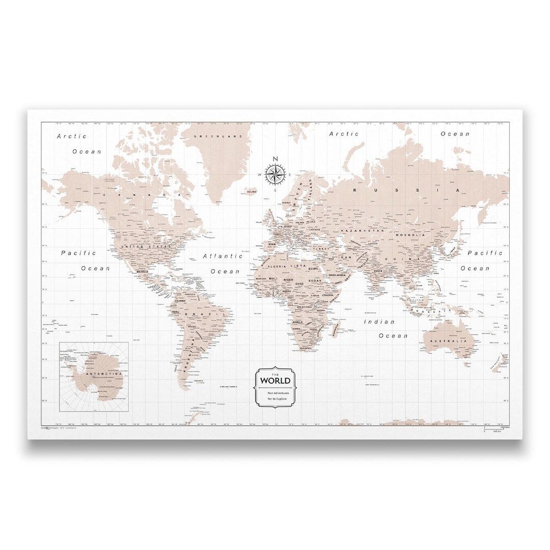 Push Pin World Map (Pin Board) - Light Brown Color Splash | Etsy (US)