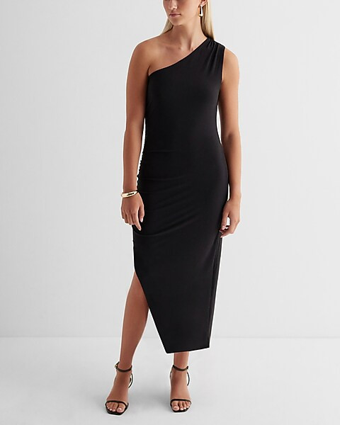 One Shoulder Ruched Side Midi Dress | Express