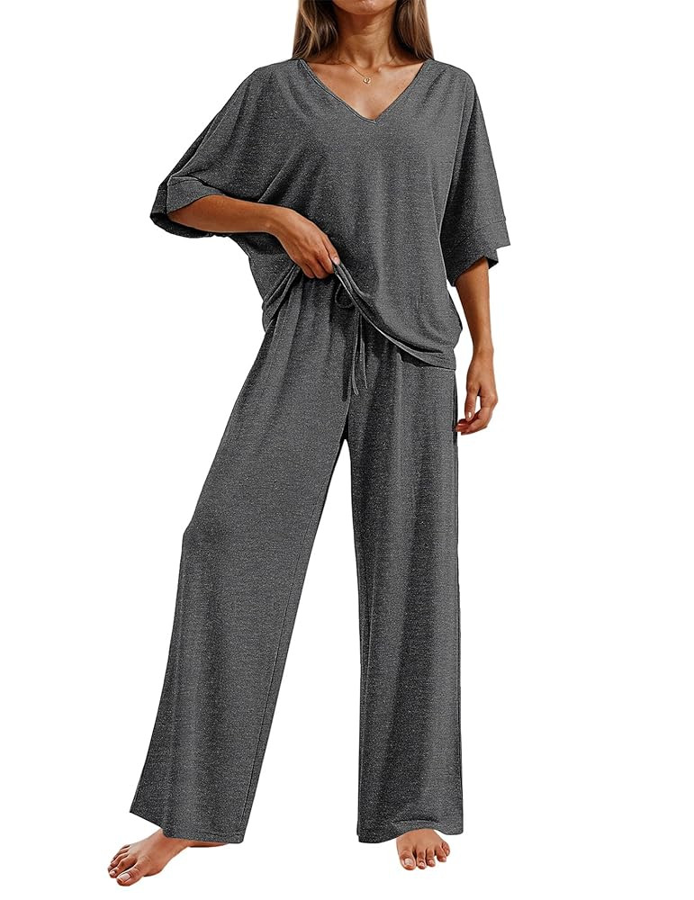 Ekouaer Pajama Sets for Women 2 Piece Lounge Set Short Sleeve Tops and Long Pants Soft Comfy Pjs ... | Amazon (US)