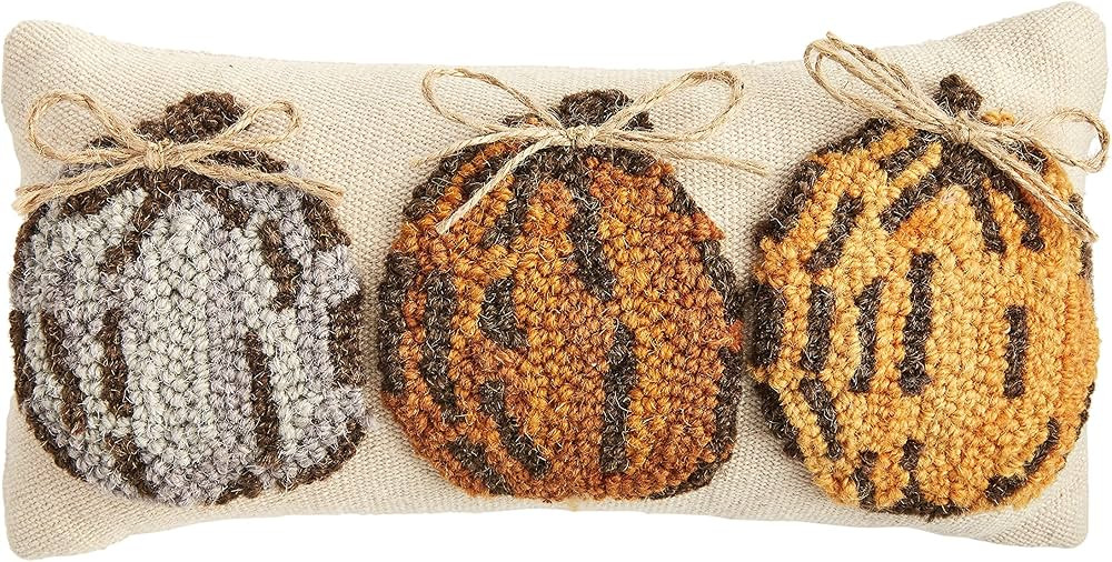 Mud Pie Fall Mini Hooked Pillow, 1 Count (Pack of 1), Pumpkin Tri | Amazon (US)