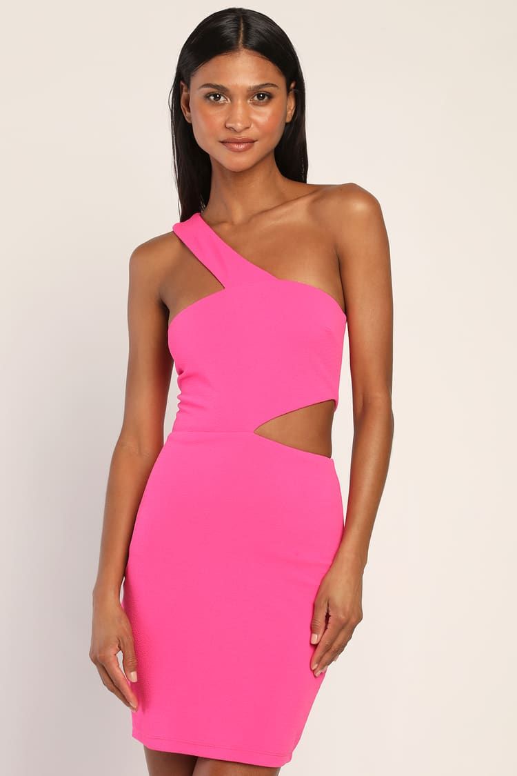 Slice of Style Hot Pink Cutout One-Shoulder Bodycon Mini Dress | Lulus (US)