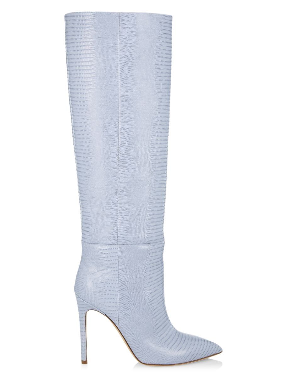 Croc-Embossed Leather Tall Stiletto-Heel Boots | Saks Fifth Avenue