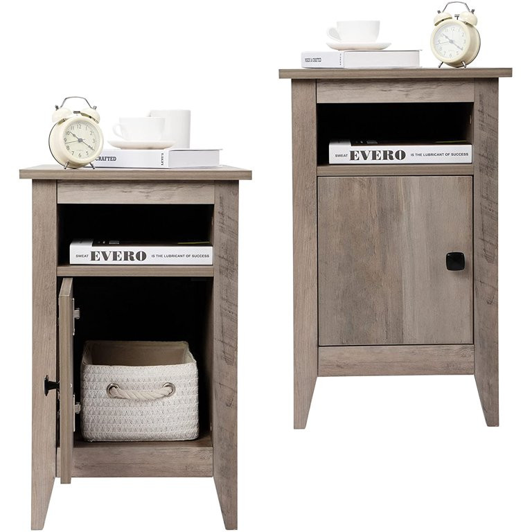 Set of 2 Wooden Narrow Nightstand with Open Shelf and Large Cabinet, End Table Sofa Table Side Ta... | Walmart (US)