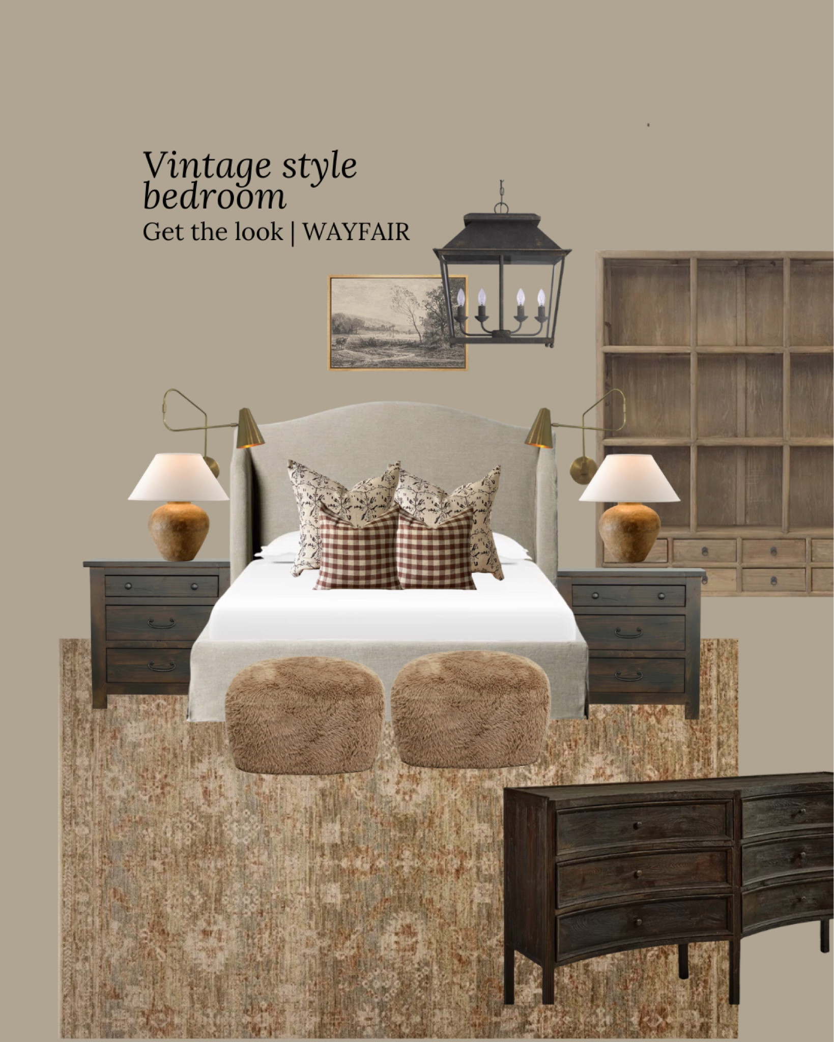 Vintage style bedroom, get the lock, dark, brown dresser, dark, brown, nightstand, designer, table, lamps, ceiling, pendant, lantern, pendant, bookcase, upholstered bed, Ottomans, Wayfair, Etsy

#LTKHome #LTKSaleAlert #LTKStyleTip