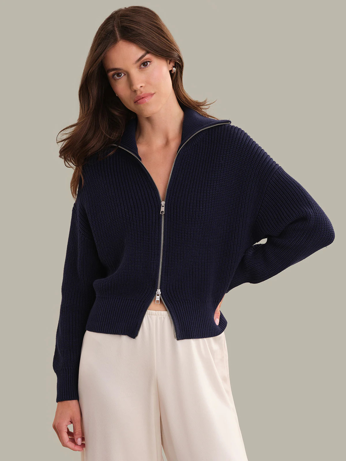 Piper: Cotton Zip-Up Collared Sweater Jacket | 525 America