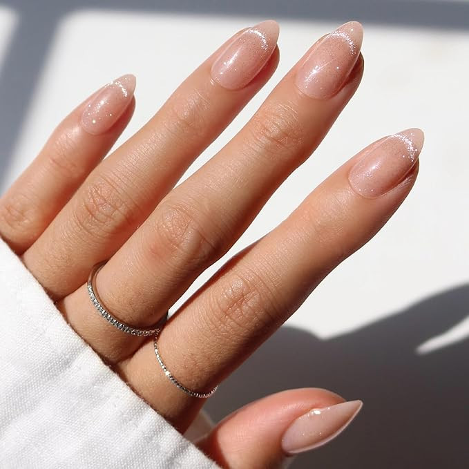 Glamnetic x GLAMZILLA Press On Nails - NOT YOUR CINDER-ELLA | Short Almond Nude Fake Nails with V... | Amazon (US)