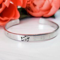 Kitty Face Stacking Cuff Bracelet - Gift For Cat Lady Rescue Lover Jewelry For Pet Parent Cute Kitte | Etsy (US)