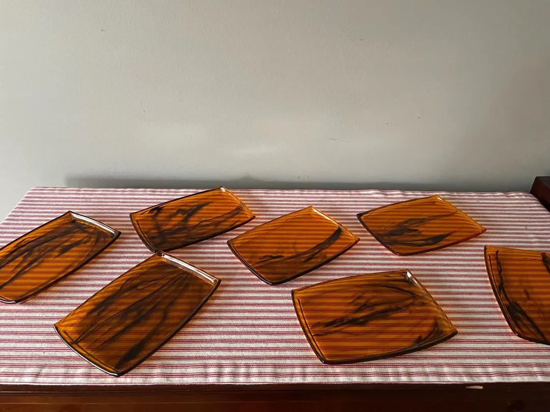Vintage trays, faux tortoise shell snack trays from the 1950’s.  Set of 7 mini trays.  Mid cent... | Etsy (US)