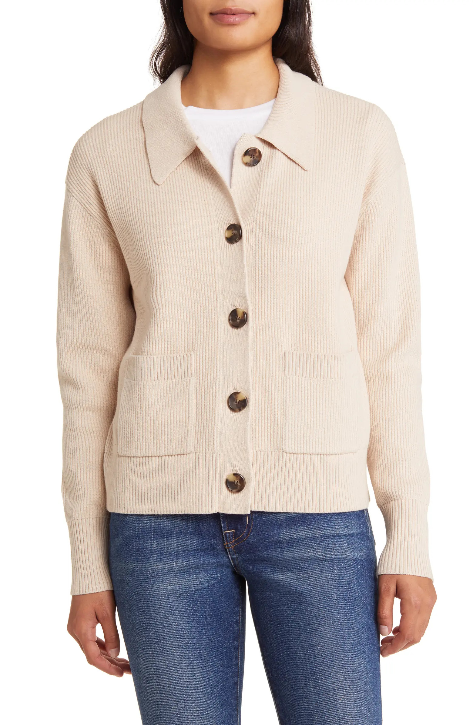 Collar Organic Cotton Blend Cardigan | Nordstrom