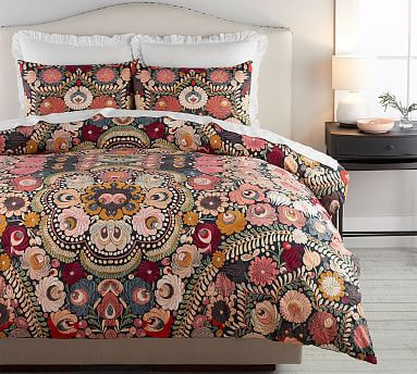 Helena Embroidered Floral Percale Duvet Cover | Pottery Barn (US)