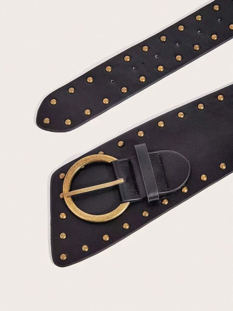 1pc Vintage Brown Faux Leather Belt With Rivet - Wide Retro Style For Dresses And Skirts, Perfect For Beach, Night Out, Or Casual Weekend Wear | SHEIN