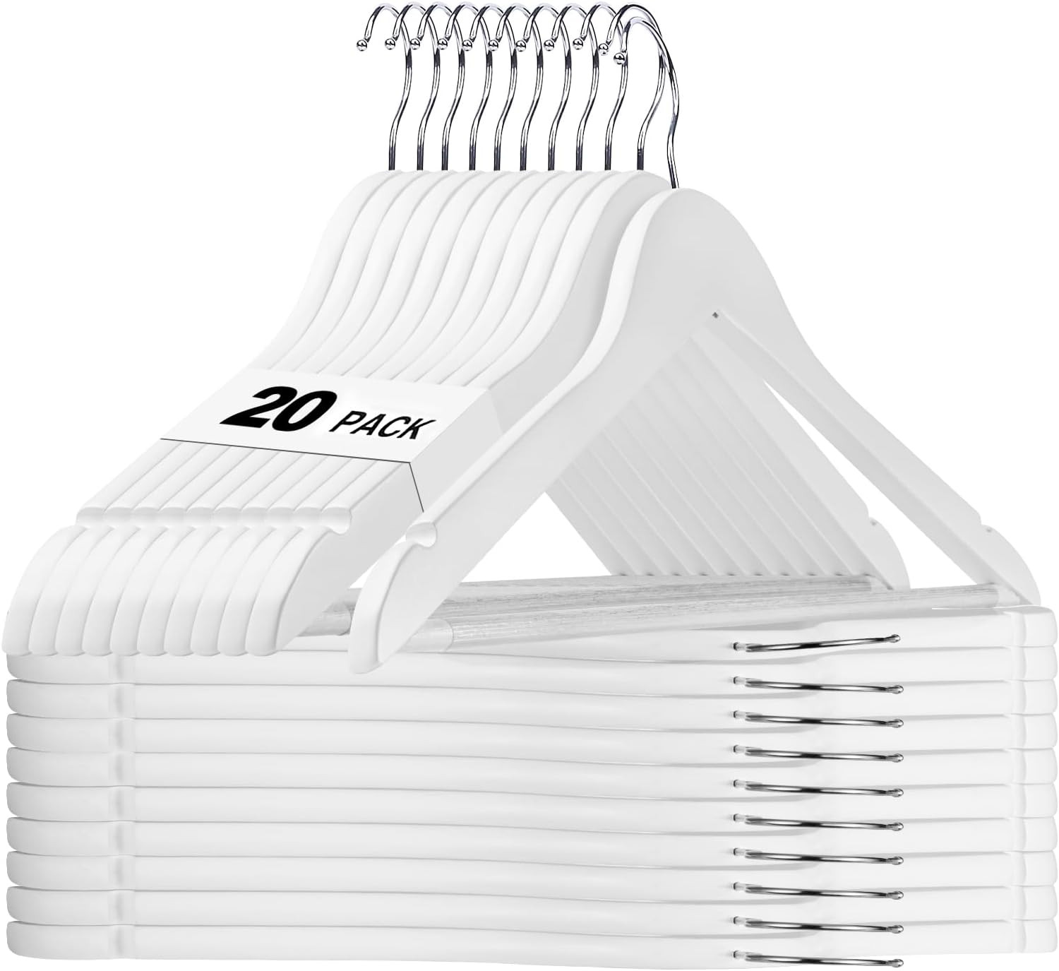 HOUSE DAY White Wooden Hangers 20 Pack, Solid Wood Coat Hangers for Closet | Amazon (US)