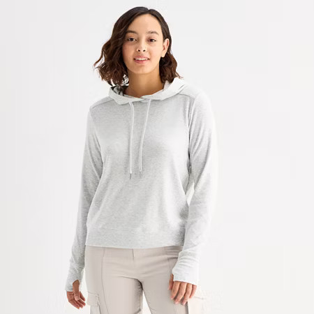 Stylus Womens Long Sleeve Hoodie, Large, Gray | JCPenney