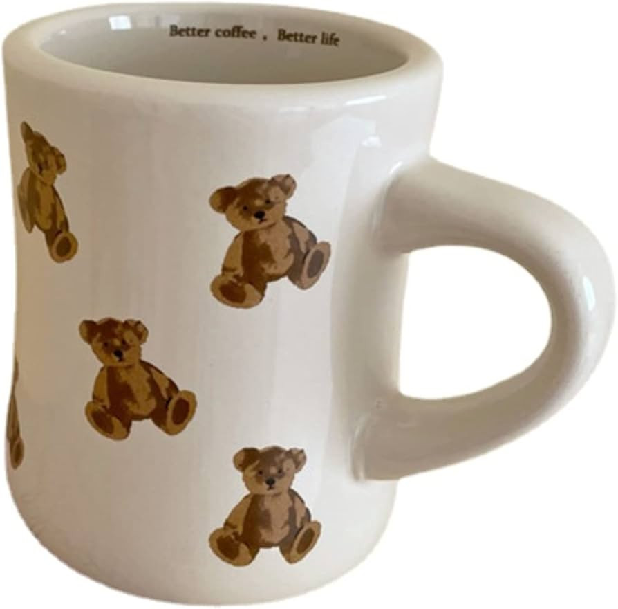 Women Girls Creamy White Cartoon Bear Mugs Ceramic Coffee Mug Water Cup 350ML/12OZ. Cute Funny No... | Amazon (US)