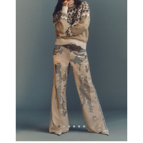 Pilcro High Rise Wide Leg Sequin Skater Jeans 100% Cotton Denim & Embellishments | Poshmark