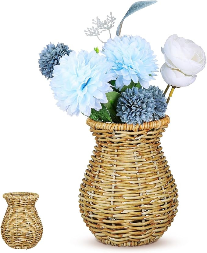 Luxshiny Woven Flower Vase Decorative Imitation Rattan Vase Rustic for Home Office Balcony Tablet... | Amazon (US)