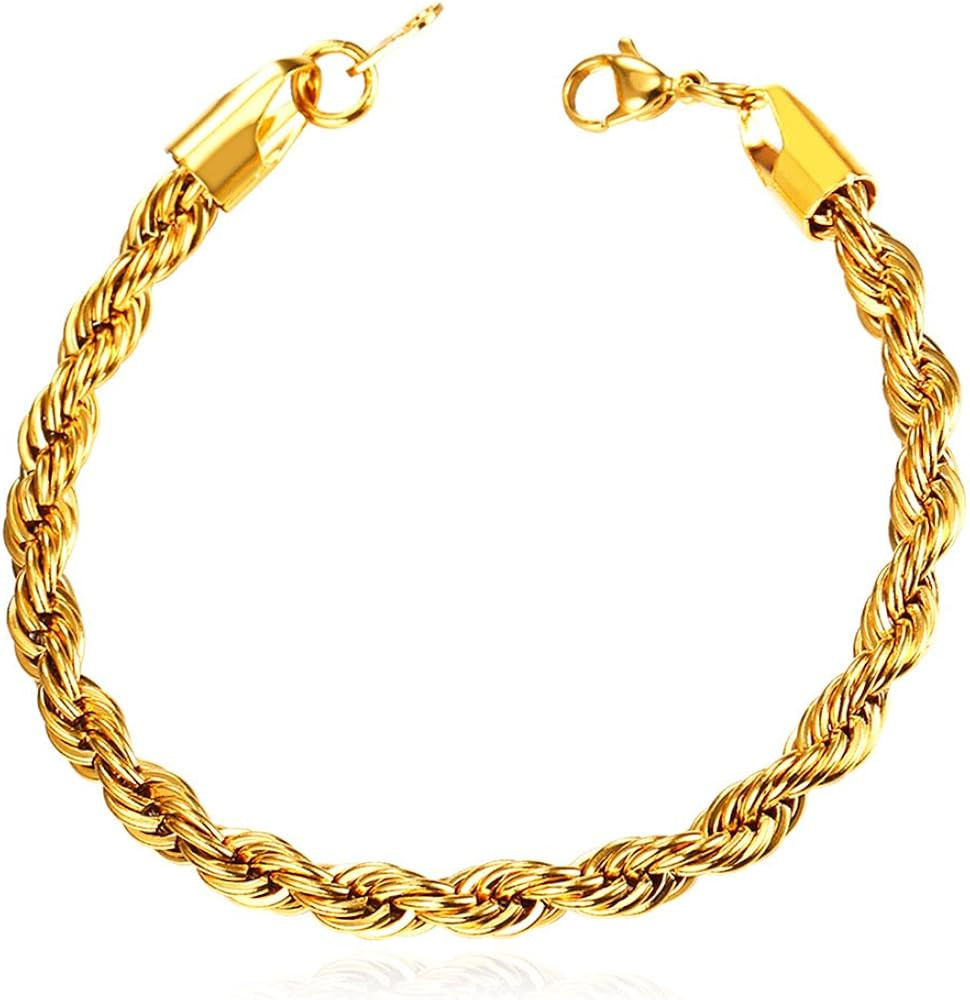 U7 Figaro Bracelet, Stainless Steel Figaro Chain Bracelet, Rope Chain Bracelet Stainless Steel 18... | Amazon (US)