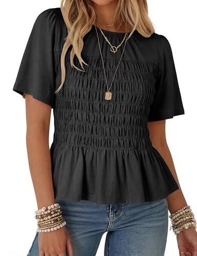 Watashi Women Summer Blouse Smocked Peplum Babydoll Tops | Amazon (US)