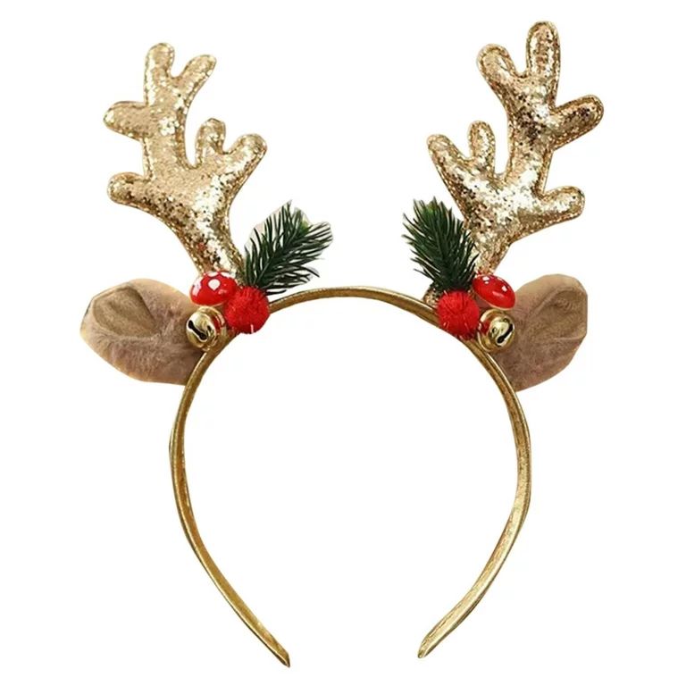 Chicmine Christmas Reindeer Antlers Headband Deer Horn Hair Hoop Headdress with Jingle Bells for ... | Walmart (US)