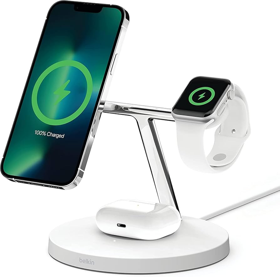 Belkin BoostCharge PRO 3-in-1 Wireless Charger with MagSafe for iPhone 13, 12 + Apple Watch + Air... | Amazon (US)