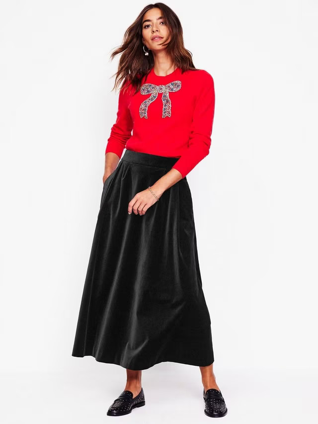 BodenAngelica Velvet Skirt, Black | John Lewis (UK)