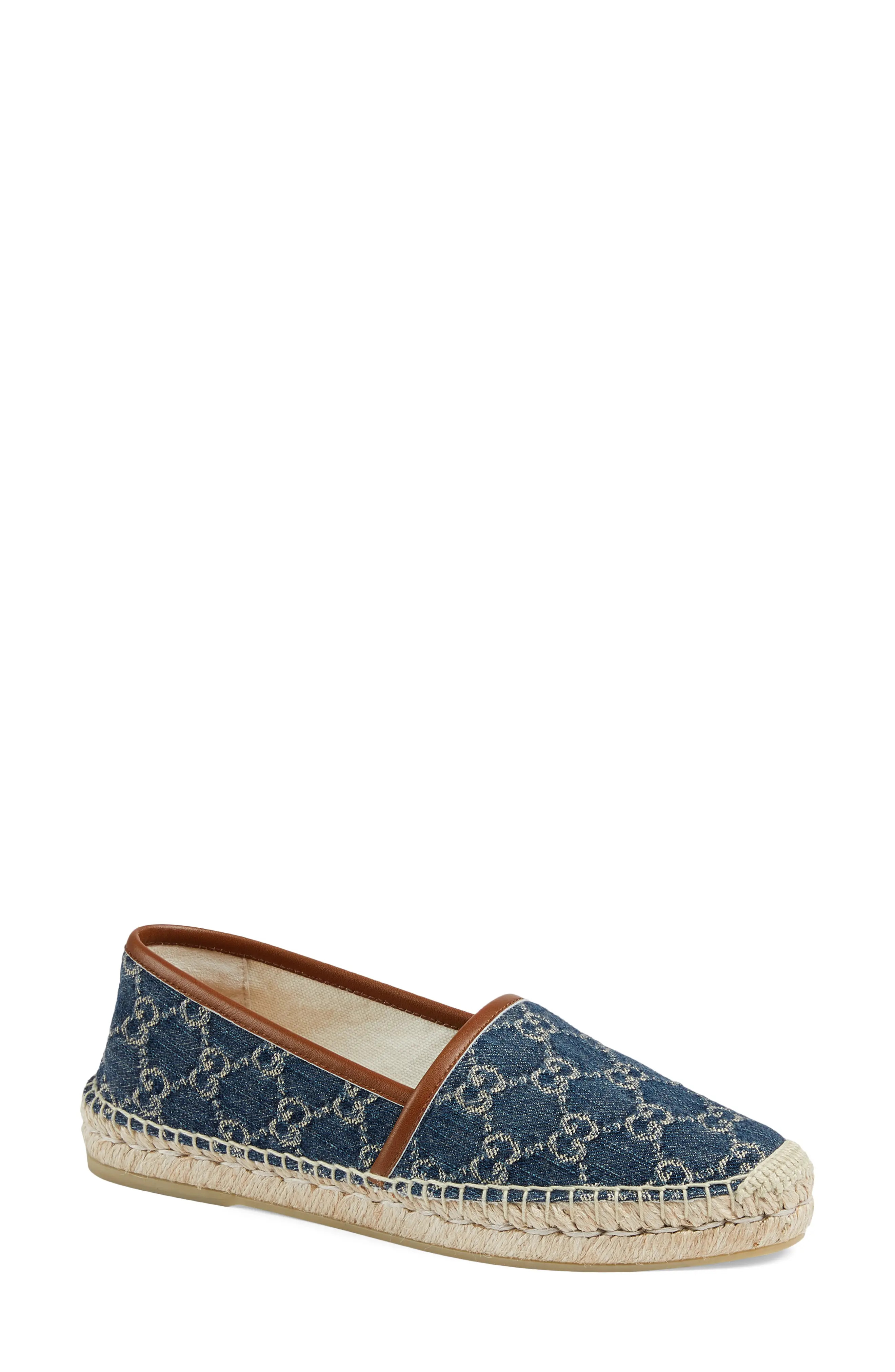Gucci Pilar Logo Espadrille Flat in Blue Tea/Cuir at Nordstrom, Size 5.5Us | Nordstrom