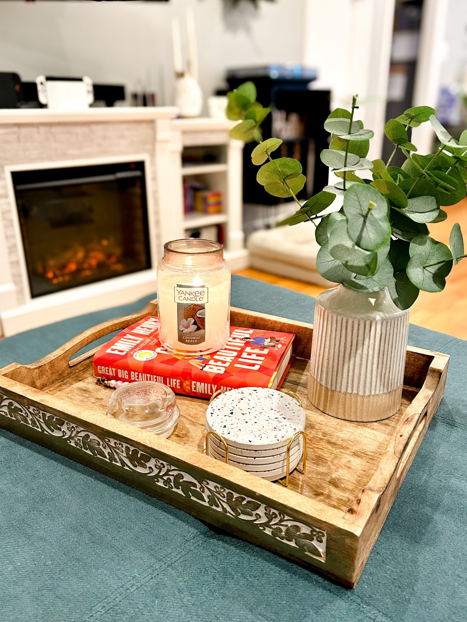 Living Room ottoman styling on a budget. These faux Target plants help create dimension to your styling.

#LTKFindsUnder50 #LTKHome