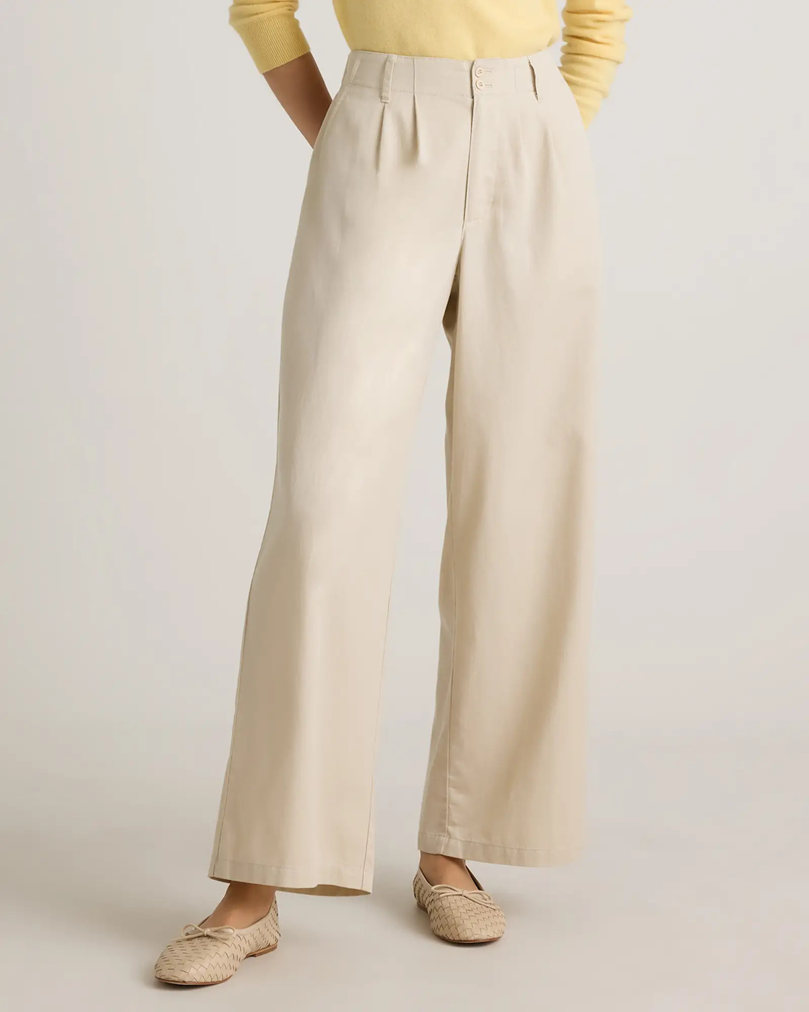 Drapey Twill Pleated Trouser in Oatmilk | Quince